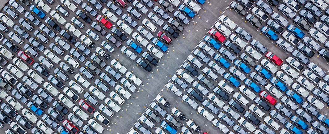 Dealership cars in a parking lot